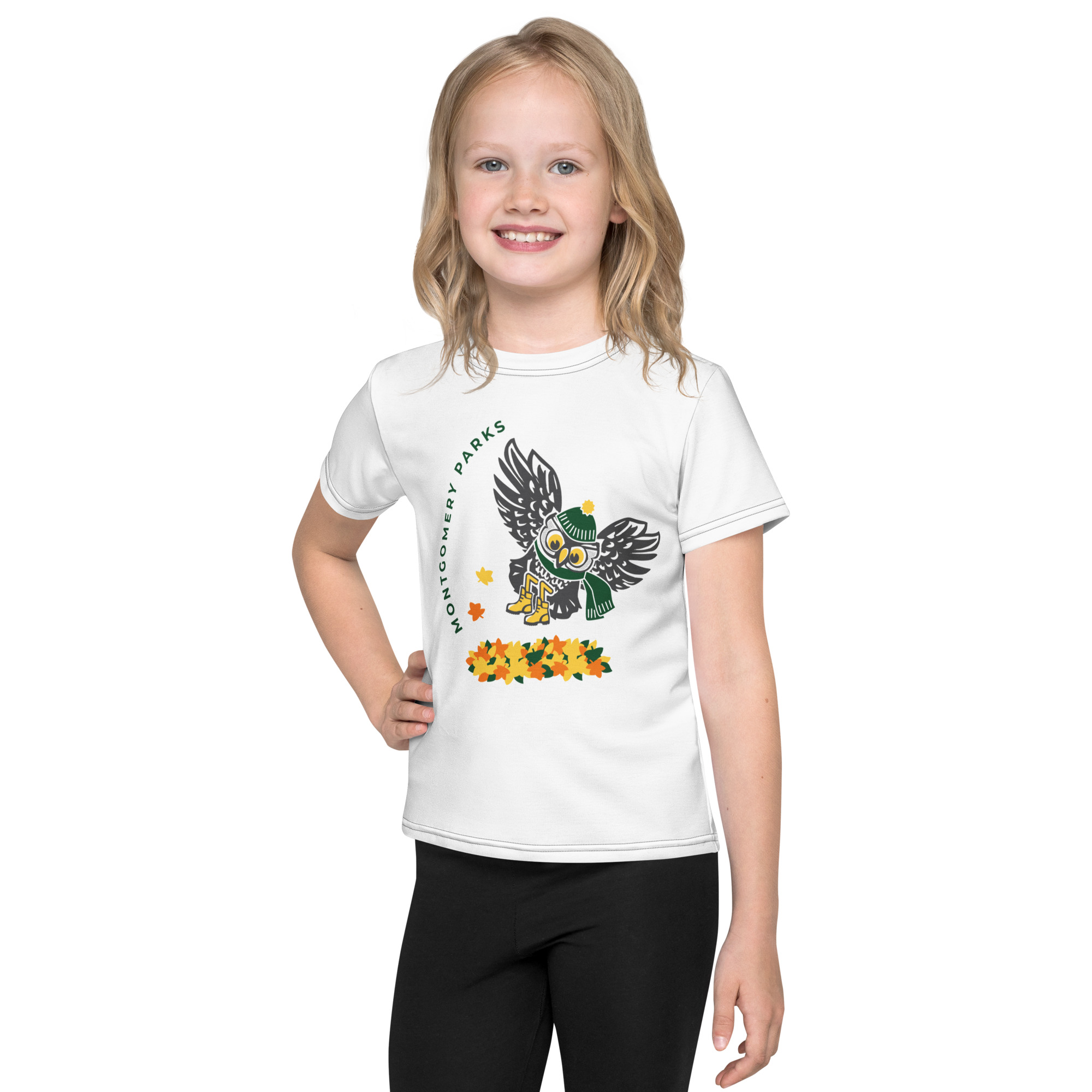 Montgomery Parks' Otus and Fall Leaves - Kids crew neck t-shirt - Image 3