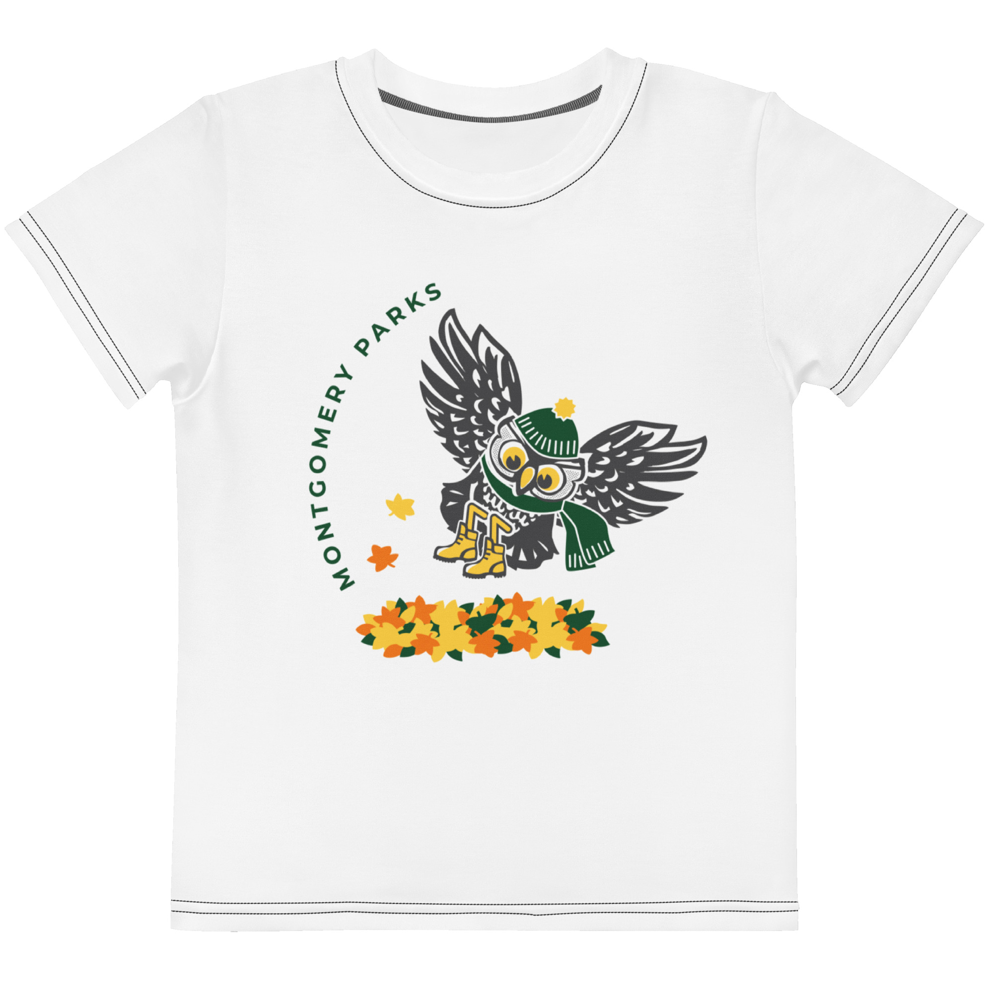 Montgomery Parks' Otus and Fall Leaves - Kids crew neck t-shirt