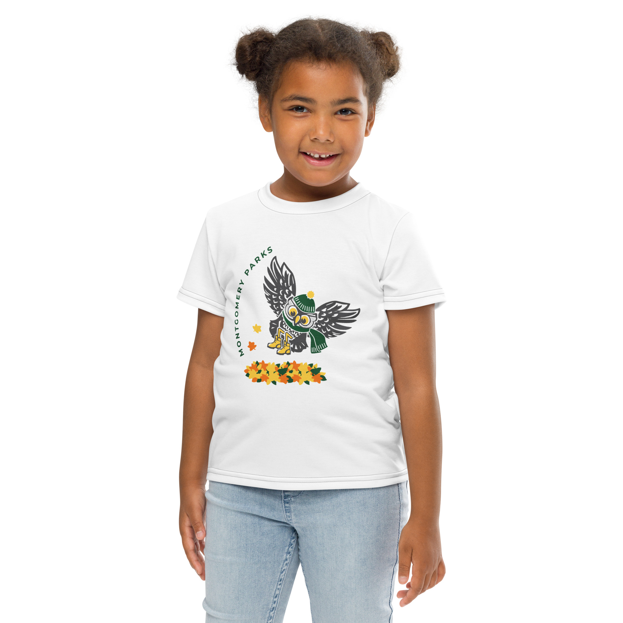 Montgomery Parks' Otus and Fall Leaves - Kids crew neck t-shirt - Image 2